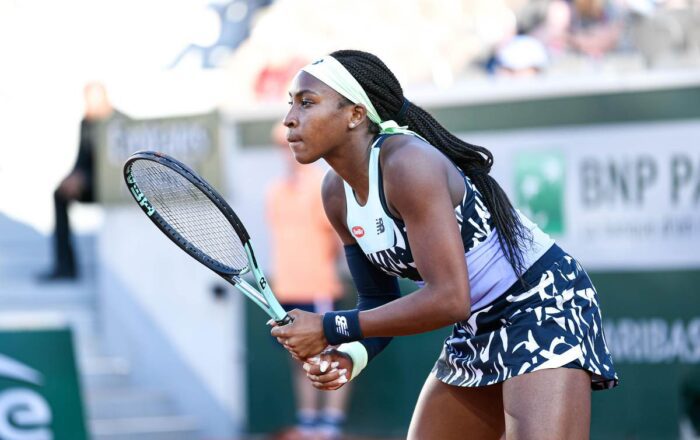 Coco Gauff preparing to play a backhand