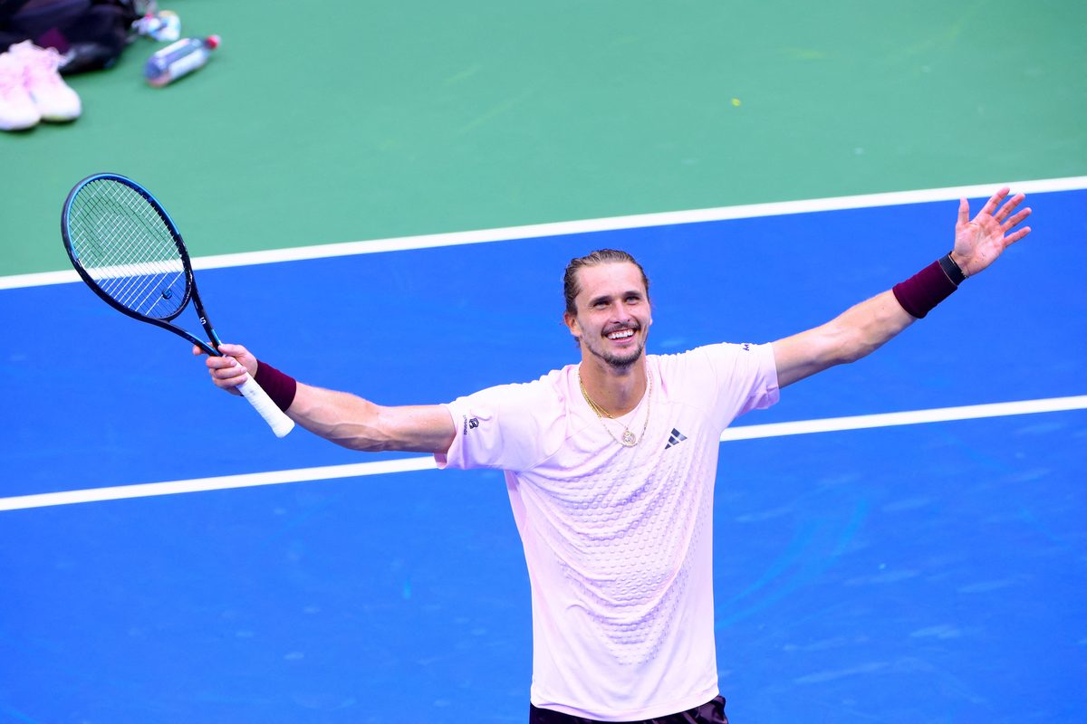 Alexander Zverev celebrates with his arms outstretched after winning the 2026 US Open